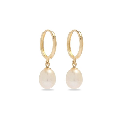 Stone and Strand 14K Yellow Gold Elliptical Pearl Huggies Side Image