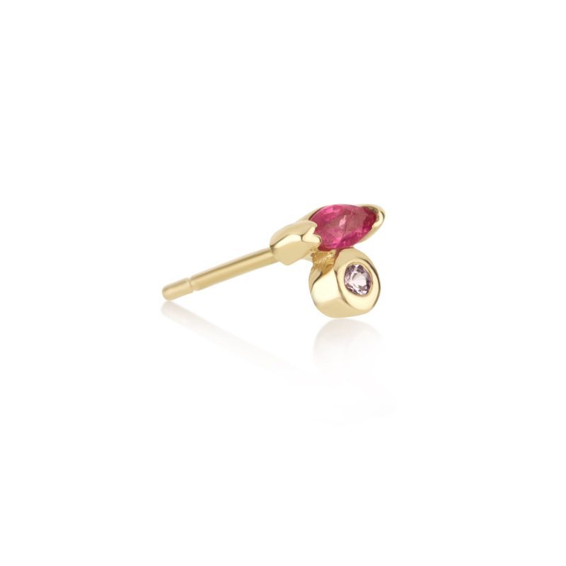 pointe a marquise ruby and pink sapphire stud side