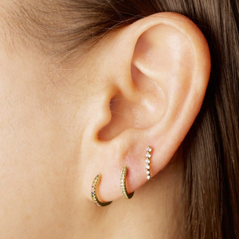 rainbow sapphire pave huggie earring onbody2