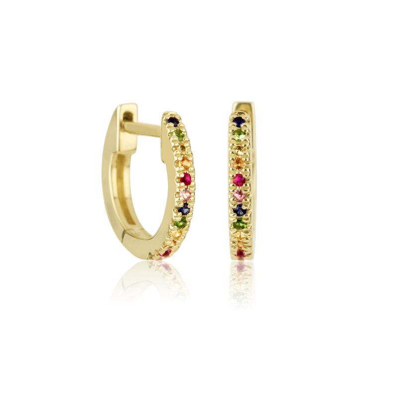 rainbow sapphire pave huggie earring pair