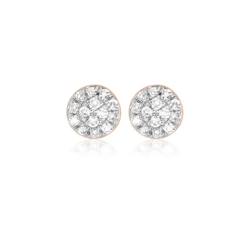 rose gold pave diamond round disc earrings