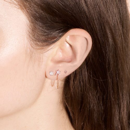 rose gold pave diamond round disc earrings onbody2