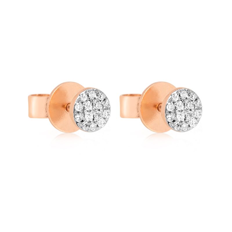 rose gold pave diamond round disc earrings side