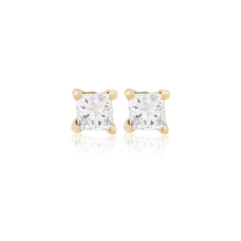 Stone and Strand 14K Yellow Gold Tiny Princess Diamond Stud Front Pair Image