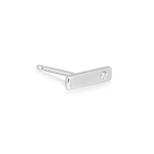 white gold medium bar stud with diamond side